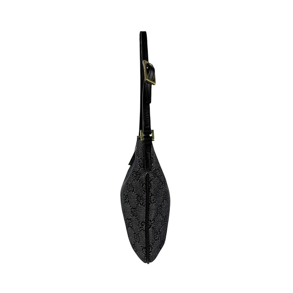 Gucci Black GG Leather Canvas Shoulder Bag Black